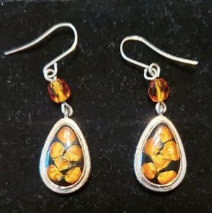 Golden amber earrings.